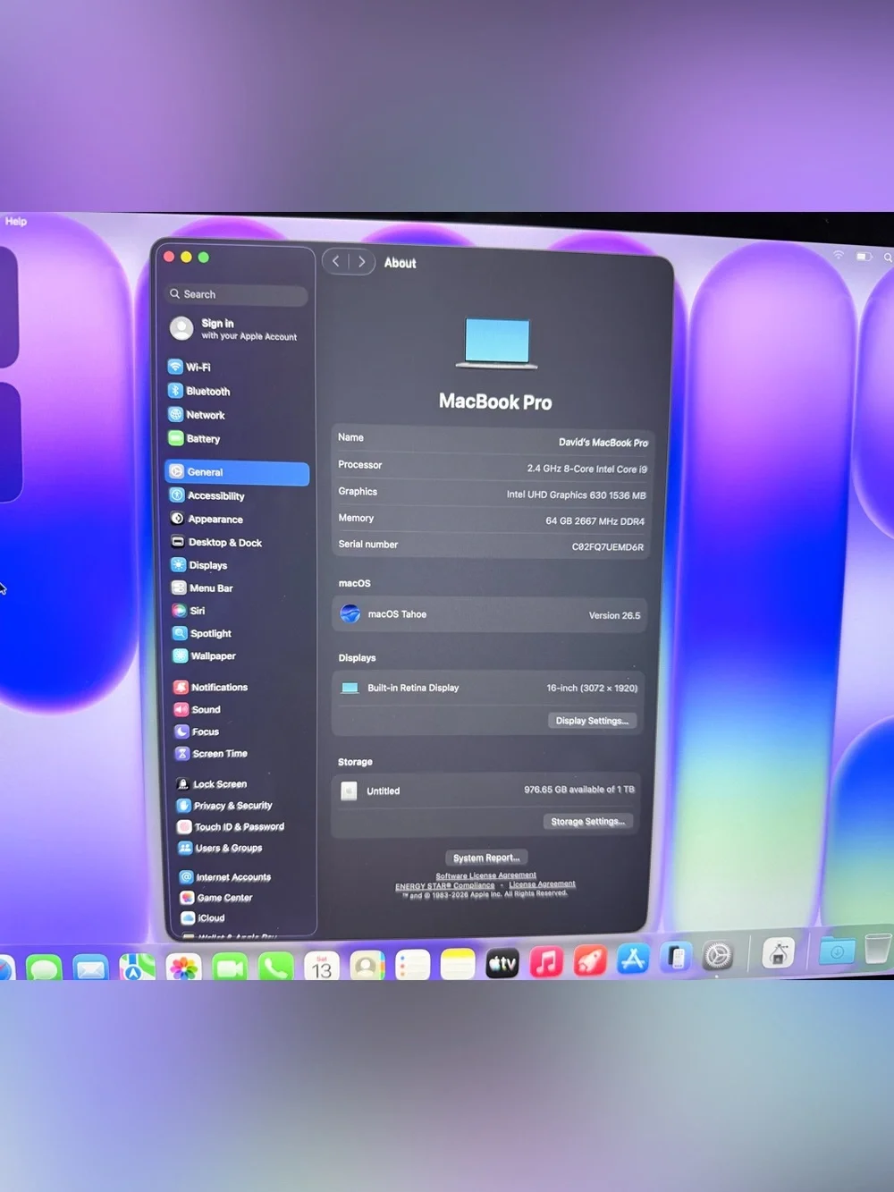 Apple MacBook Pro 16 Inch intel i9 64 GB RAM, 1 TB SSD